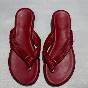 Italian Shoemakers Red Leather Knot-Detail Slide Sandals